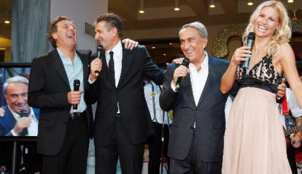 Enzo Iacchetti, Ezio Greggio, Emilio Fede e Michelle Hunziker