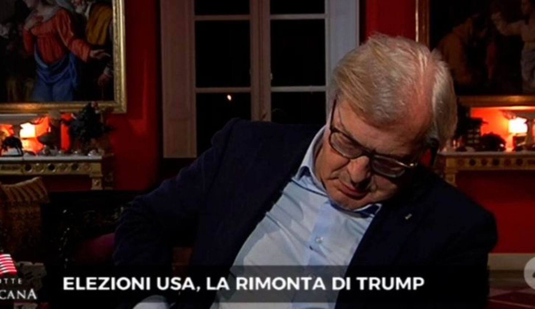 Elezioni Usa, Vittorio Sgarbi si addormenta in diretta da Porro: il video