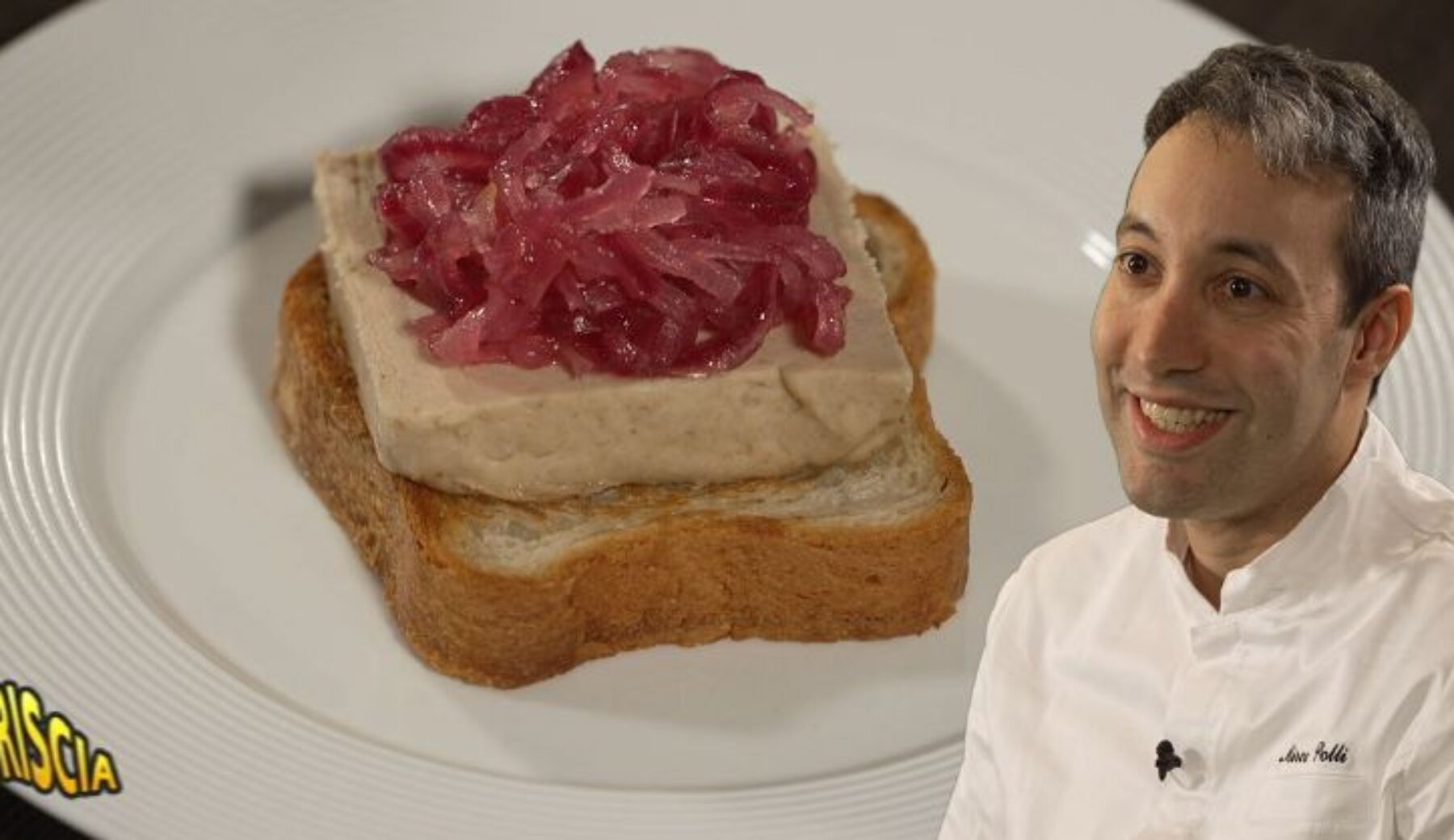 Questa sera a Striscia il “Falso foie gras con pan brioche e cipolle caramellate” di Alisia Benassi e Mirco Polli