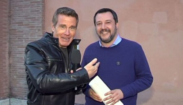 Jimmy Ghione intervista Matteo Salvini per sapere cosa pensa del brano Rolls Royce, l'inno alla droga in gara a Sanremo