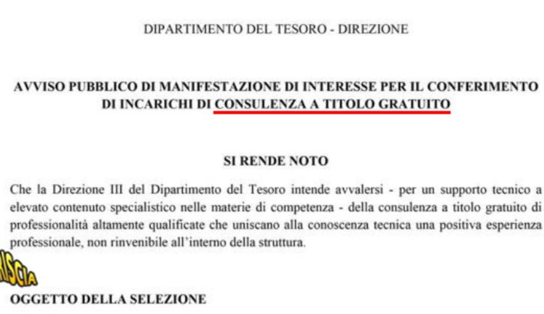 Il ministero dell’Economia e delle Finanze cerca consulenze… gratis!