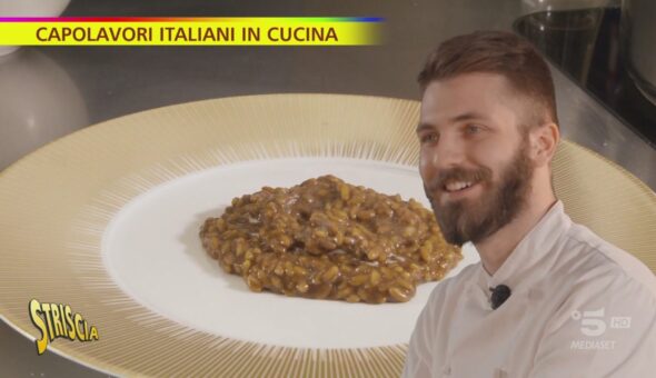 Risotto all'aglio nero e muffa di capra dei fratelli Vergine