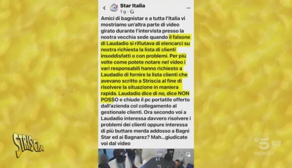 BagniStar, attacchi e falsità contro Striscia: Laudadio risponde