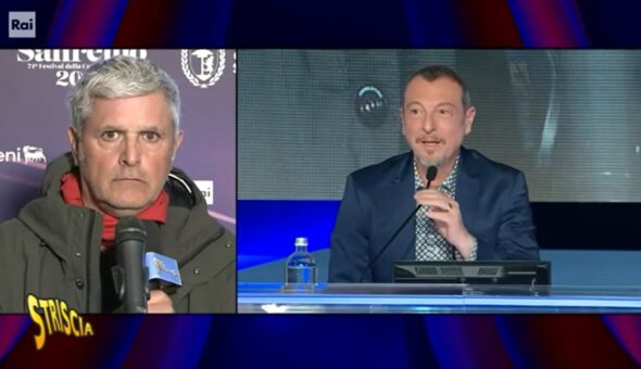 Stasera a Striscia, Amadeus non ritratta l'invito ai trattori: «Le porte del Festival sono aperte, poi deciderà la Rai»