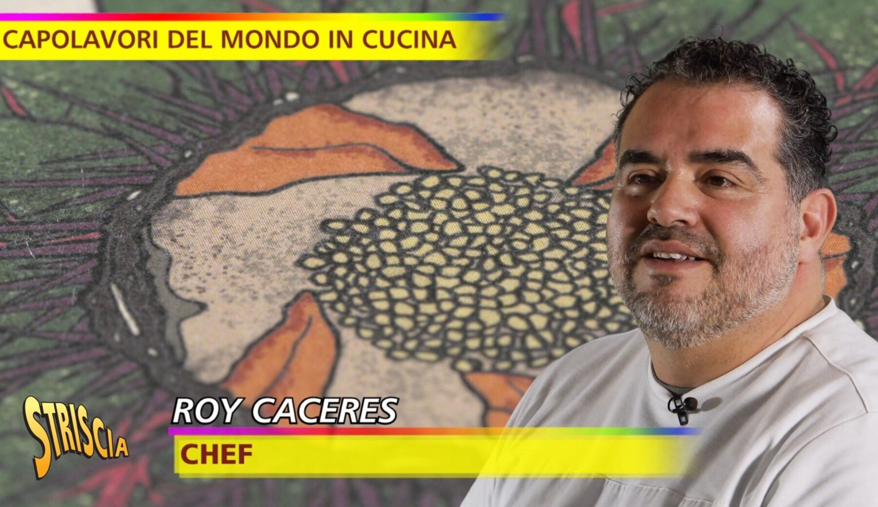 Stasera a Striscia nella rubrica “Capolavori del mondo in cucina” la “Fregula, Mole Verde e Salsa XOrma” di Roy Caceres