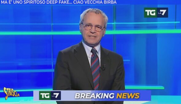 Stasera a Striscia: Enrico Mentana-deepfake svela il vero volto di Stefano De Martino