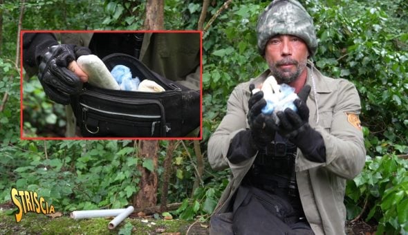 Settala (MI), un borsello pieno di cocaina recuperato da Vittorio Brumotti in un take away della droga