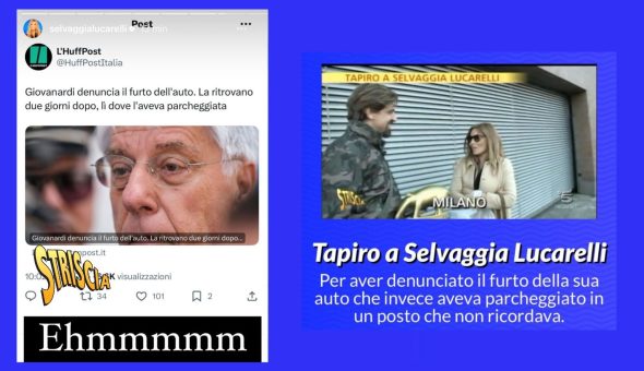 Giovanardi denuncia il furto dell'auto ma la ritrovano lì dove l'aveva parcheggiata: un'auto-ironica Selvaggia Lucarelli ricorda il Tapiro ricevuto per lo stesso motivo