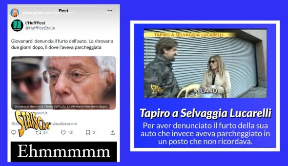 Giovanardi denuncia il furto dell'auto ma la ritrovano lì dove l'aveva parcheggiata: un'auto-ironica Selvaggia Lucarelli ricorda il Tapiro ricevuto per lo stesso motivo